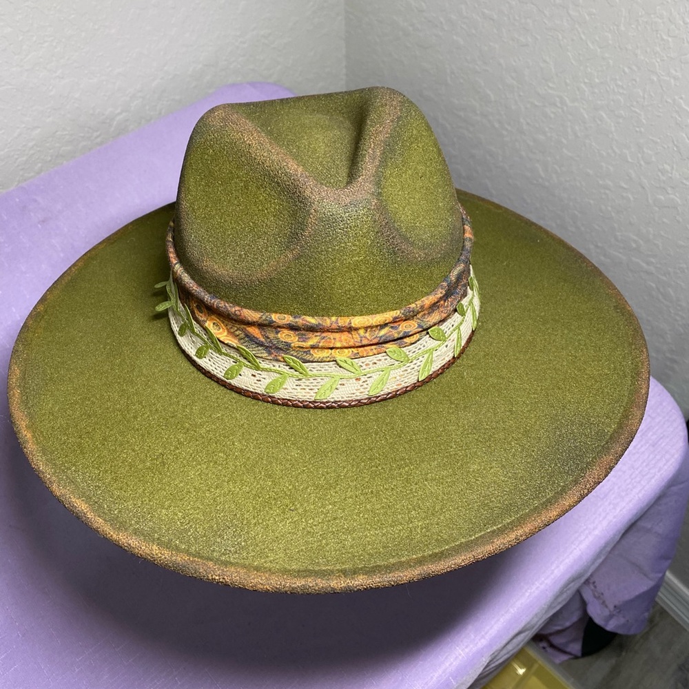 Custom stylish Olive Green Hat with Braided Detail